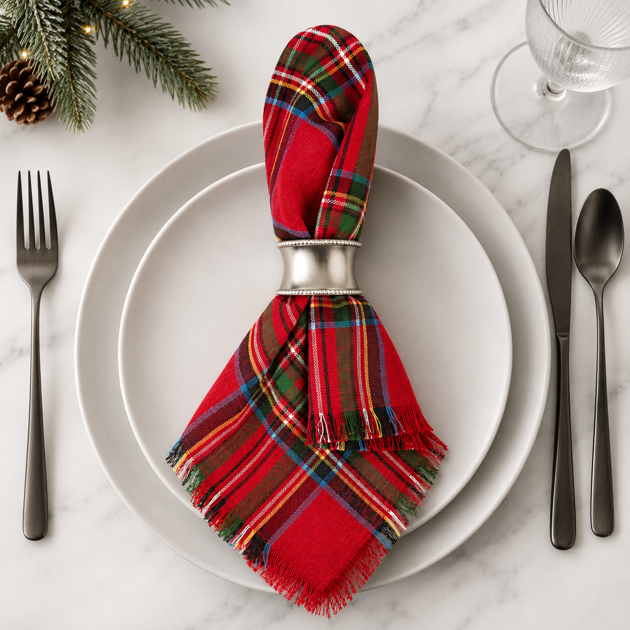 Classic Red Tartan Plaid Fringe 20" Cotton Napkin
