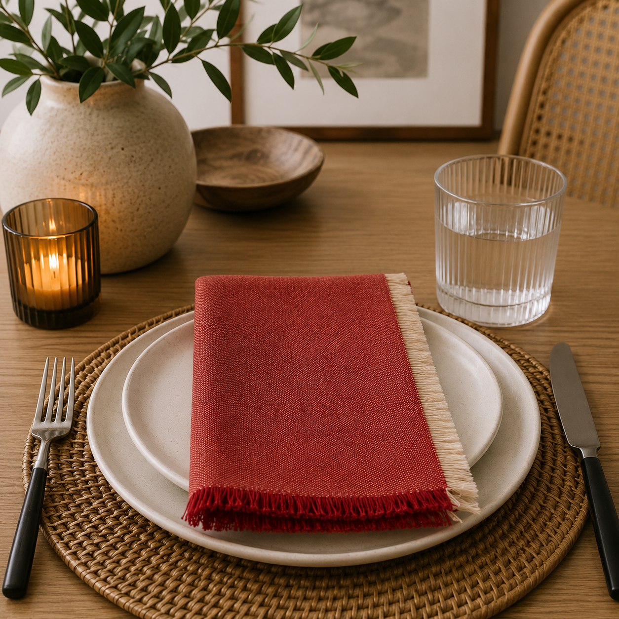 Earthy Terracotta Red Chambray 20" Cotton Napkin