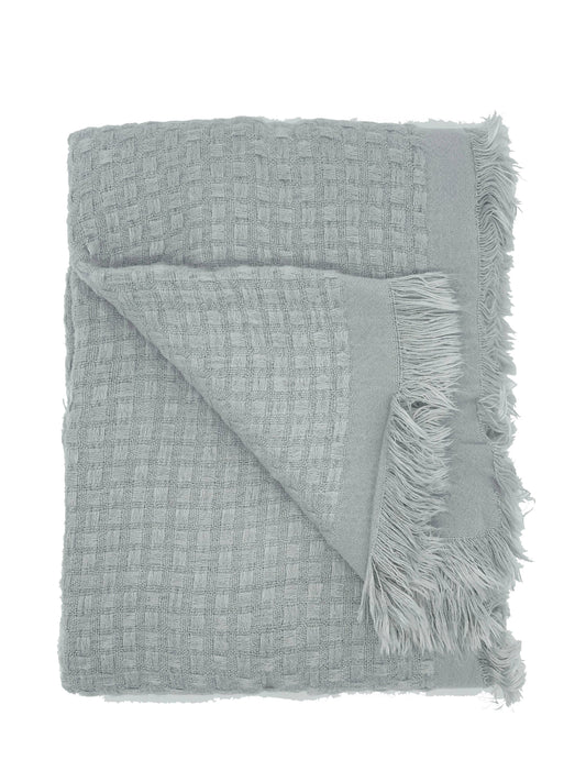 TH0010 - Grey Waffle Weave Fringed  50"X60" Throw Blanket