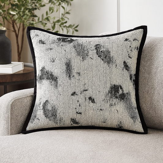 PLW0151 - Black Jacquard Leaf Leather  18" Throw Pillow