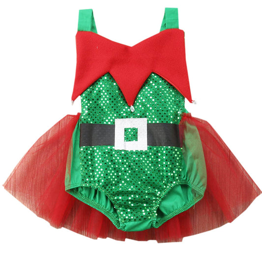 Green Sequin Tutu Backless Baby Christmas Romper