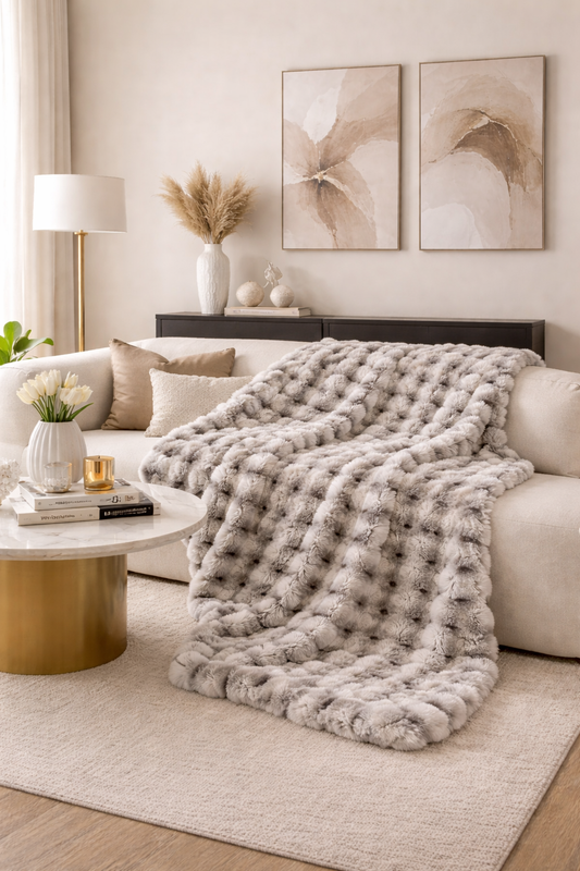 Gray Luxury Tufted Faux Fur Throw Blanket