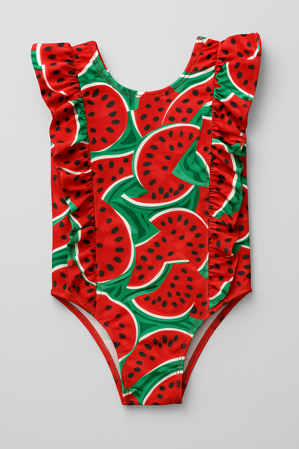 Red Watermelon Ruffle 1-Piece Girl Swimsuit