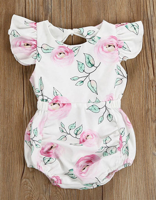 White Floral Baby Romper