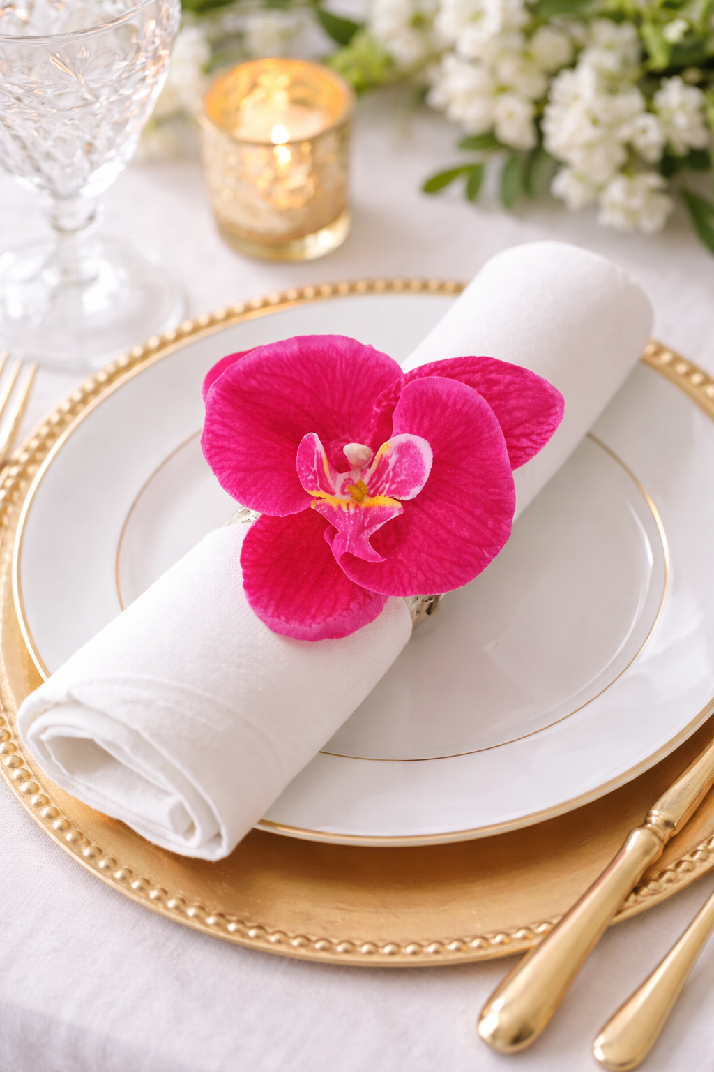 Coral Handmade Orchid Flower Napkin Ring