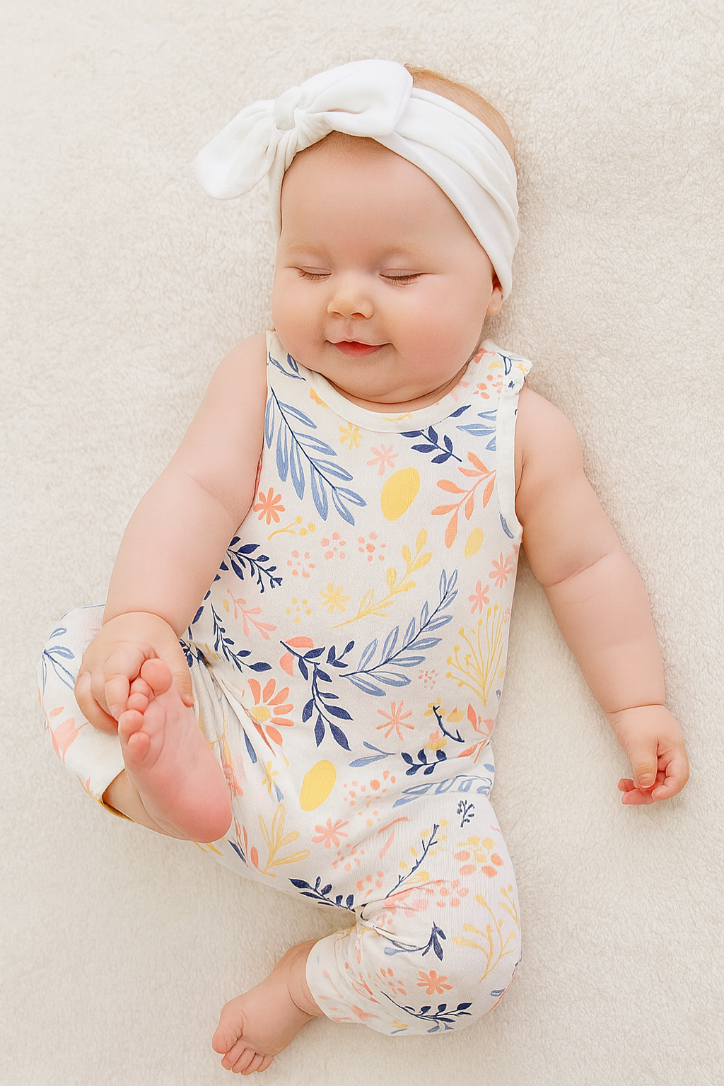 Floral Print White Baby Girl Romper
