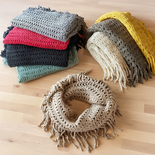 Knit Tassel Infinity Loop Scarf