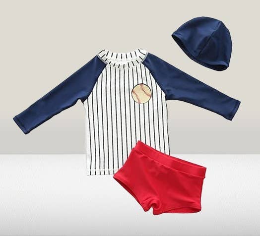 Baseball Striped 3pcs Girl Swimwear Set