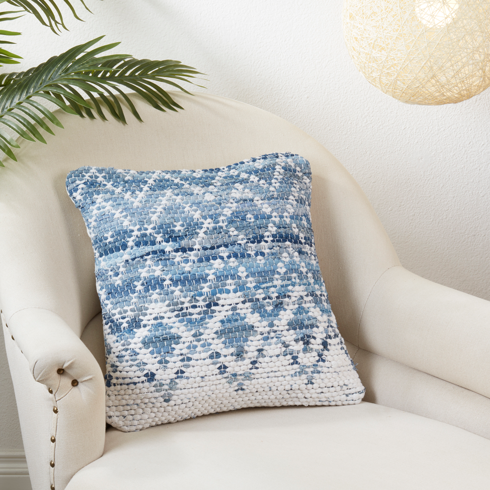 1727 - Blue Diamond Chindi Cotton 18" Throw Pillow