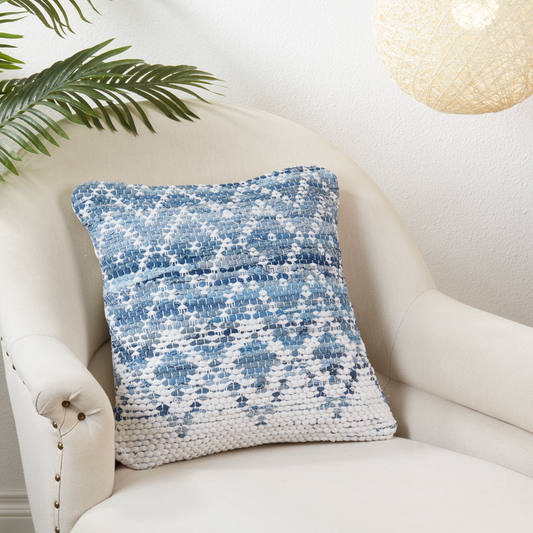 1727 - Blue Diamond Chindi Cotton 18" Throw Pillow