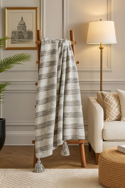 TH398 - Black-White Striped Cotton 50"x60" Throw Blanket