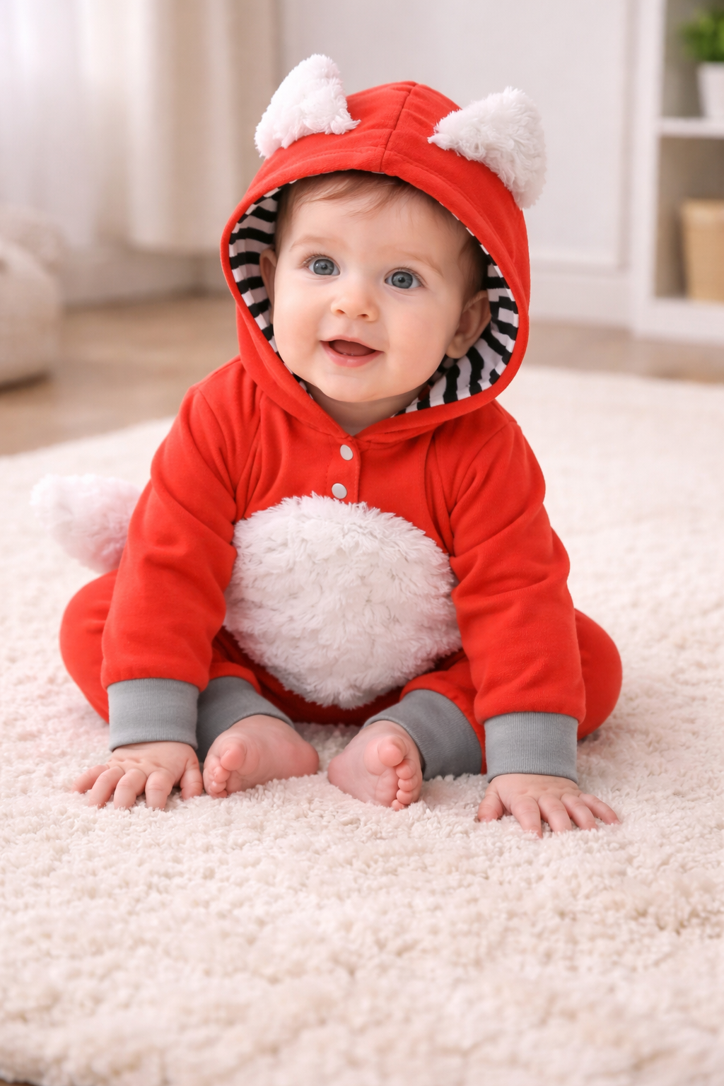 Orange White Fox Hooded Baby Costume Romper