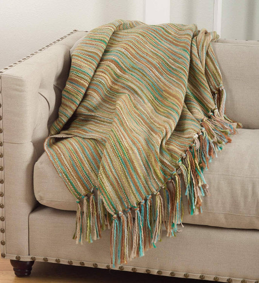 Tri-Tone Green Stripe Woven 50"X60" Throw Blanket