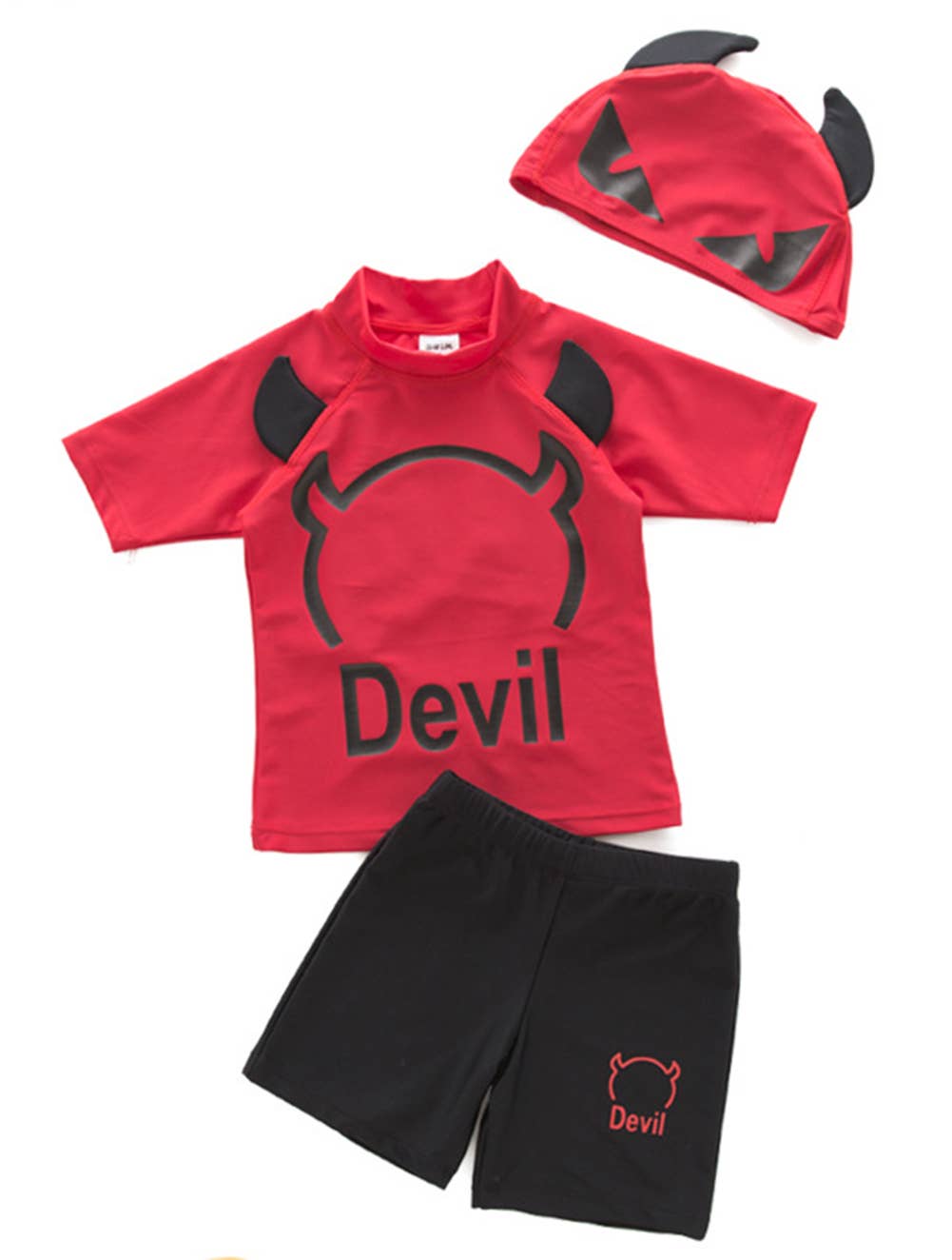 Red & Black Fun Devil 3-Piece Swimwear Set – Sizes 3T to 7