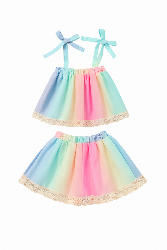 Colorblock Lace Trim 2-Piece Baby Outfit