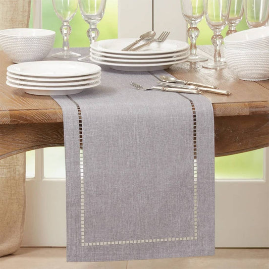 9738 - Grey Laser-Cut Hemstitch Table Runner