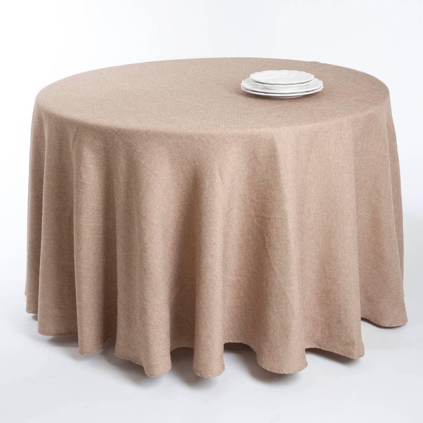 9113 - Basket Weave Faux Burlap Natural Tablecloth - 132" Round