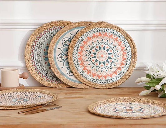 PM0028 - Boho Mandala 13" Placemat with Water Hyacinth Edge