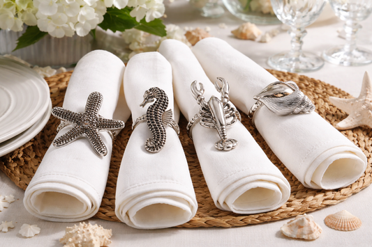 Coastal Sea Creatures Design Napkin Rings - Set of 4
