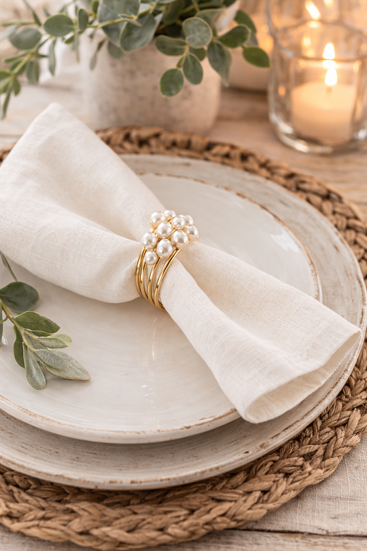 White Pearl Gold Napkin Ring