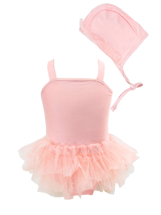 Pink Ballerina Tutu One-Piece Girl Swimsuit & Swim Hat