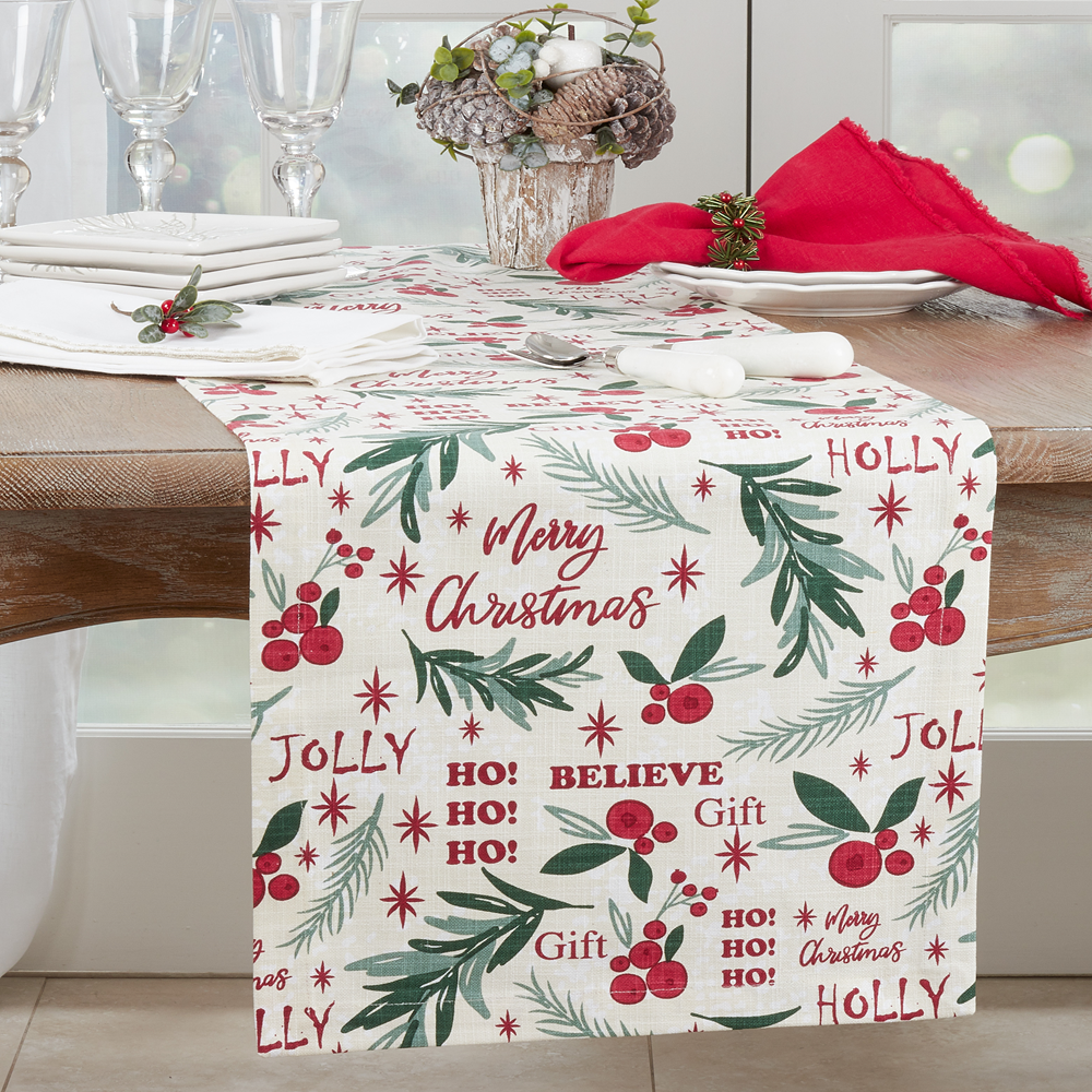 2128 - Holly Christmas Cotton Table Runner