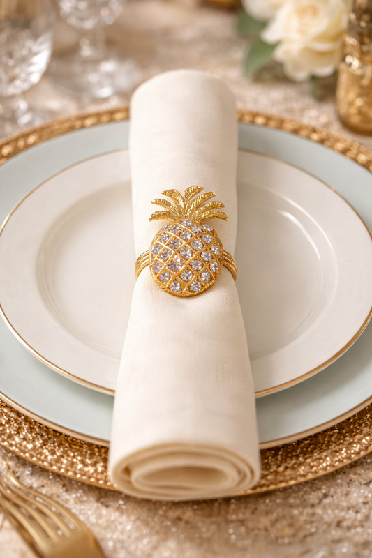 Jeweled Pineapple Gold Metal Napkin Ring