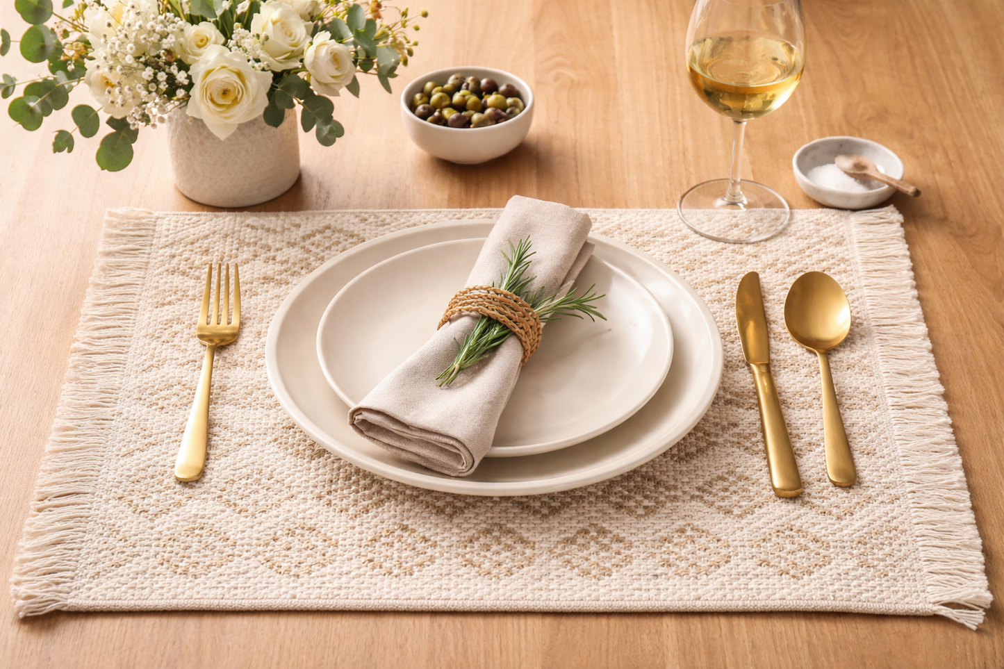 Ivory Diamond Woven 12"x19" Placemat