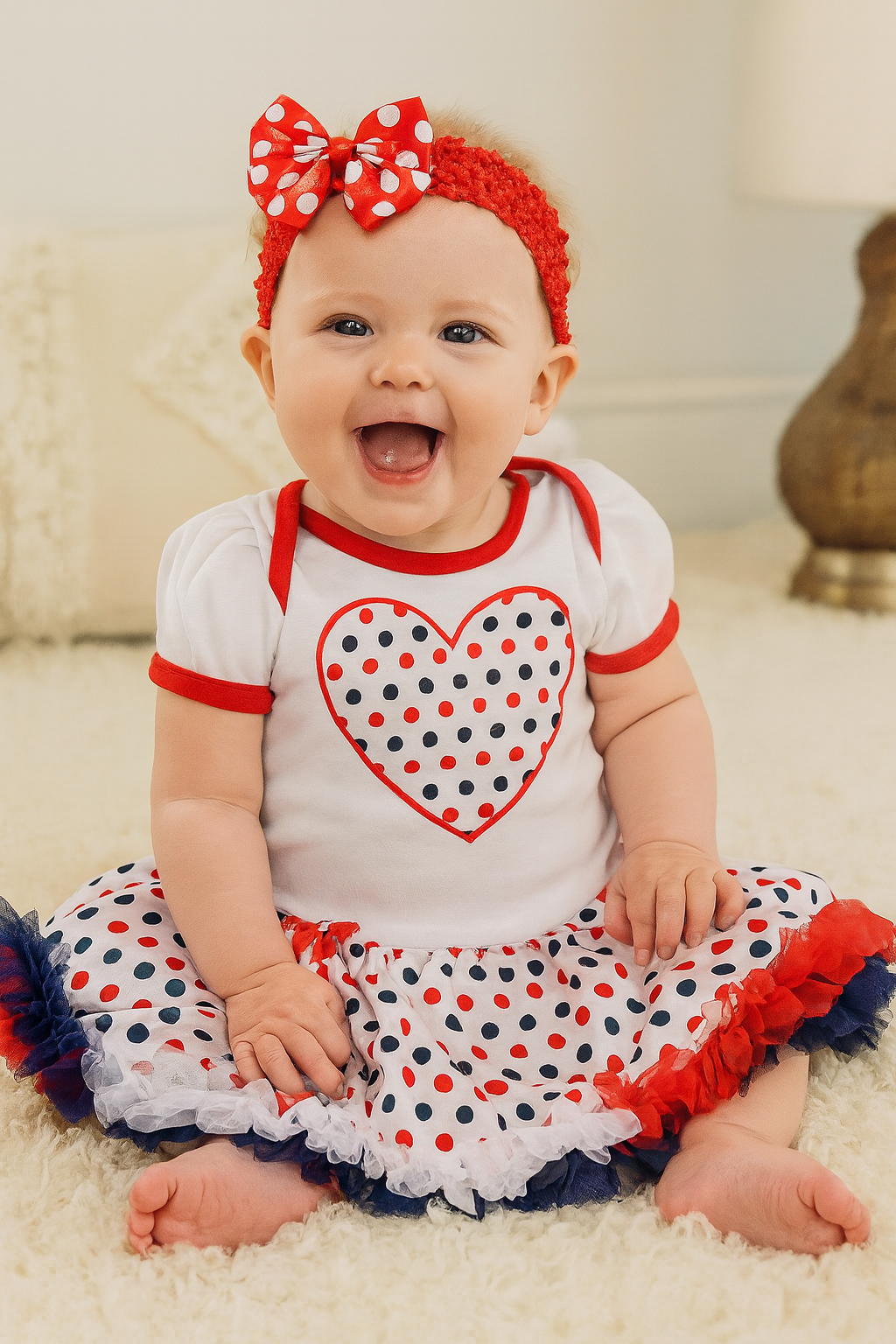 White American Flag Heart Baby Romper Dress & Headband