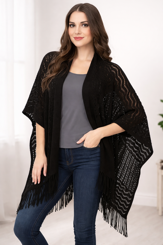 Classic Knitted Black Cardigan Wrap