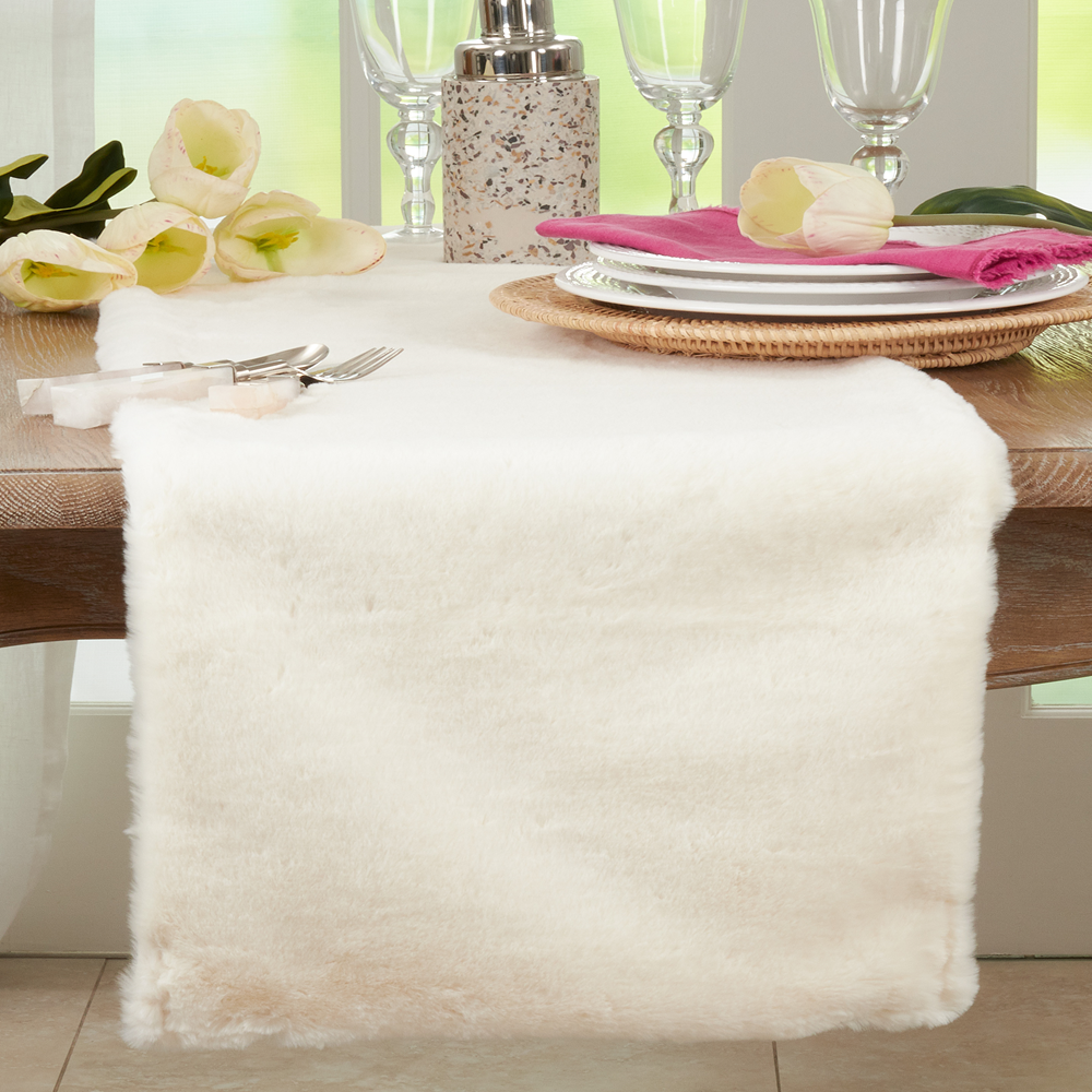 1798 - Ivory Faux Fur Rabbit 14"X72" Table Runner