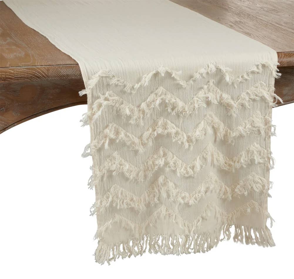 1872 - Ivory Chevron Fringe 16"X72" Table Runner