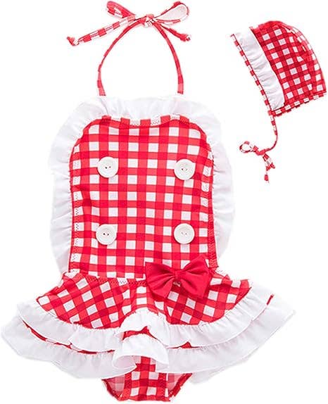 Red and White Checkered 2-Piece Girl Swimwear Set