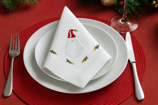XM610 - Embroidered Santa Hemstitched Cloth Napkin