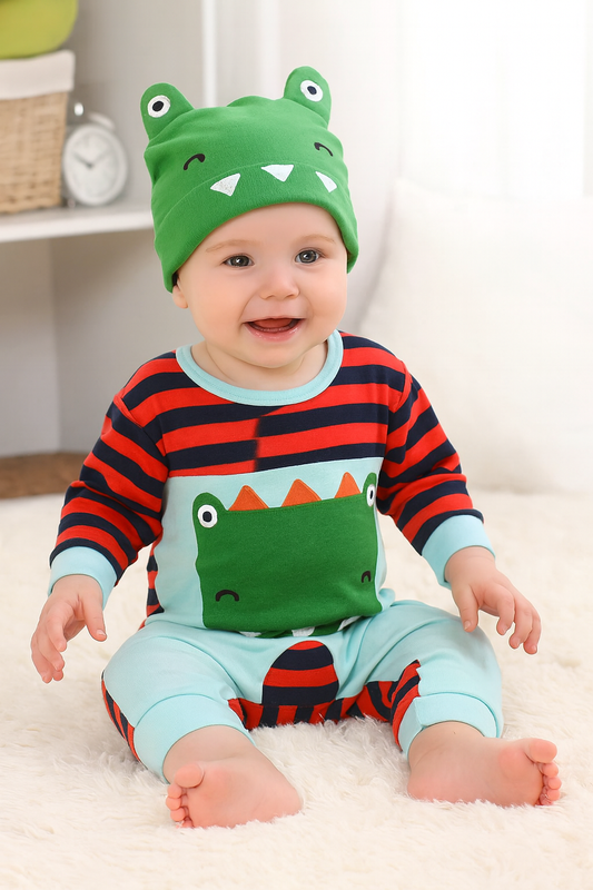 Green Crocodile Baby Romper & Hat
