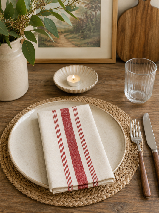 Rustic Red French Stripe 20" Cotton Napkin