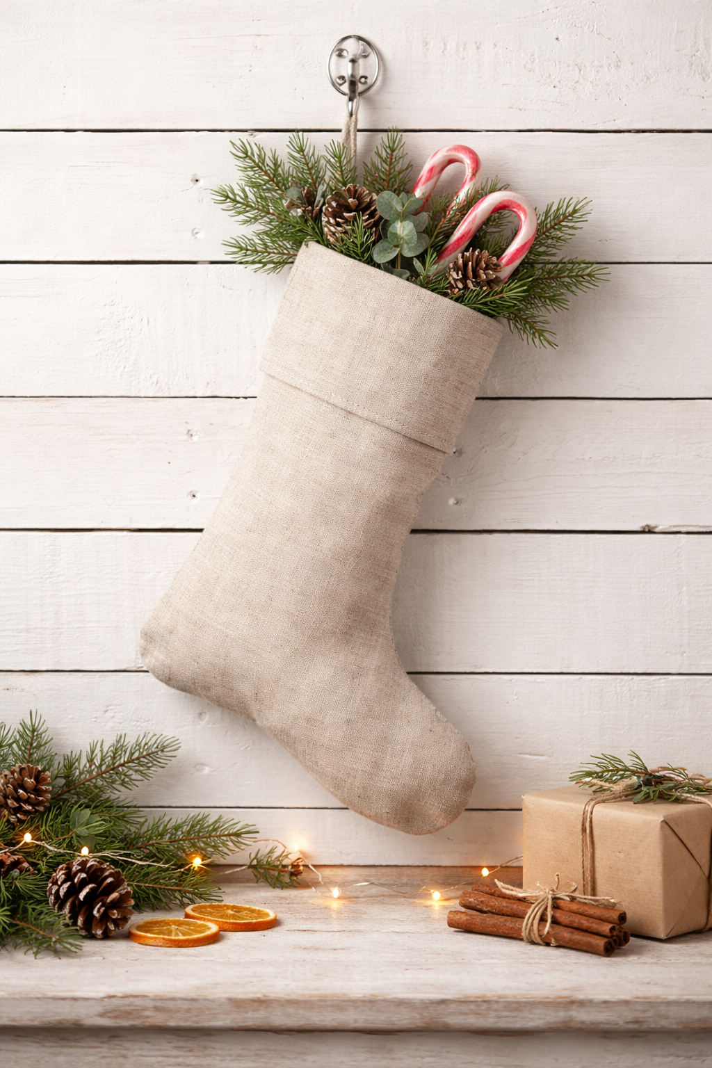 Classic Natural Linen Blend Christmas Stocking