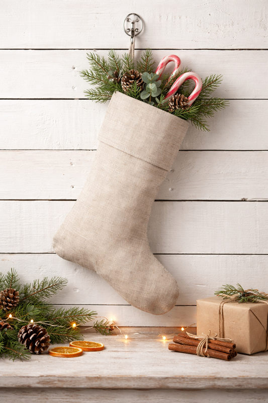 Classic Natural Linen Blend Christmas Stocking