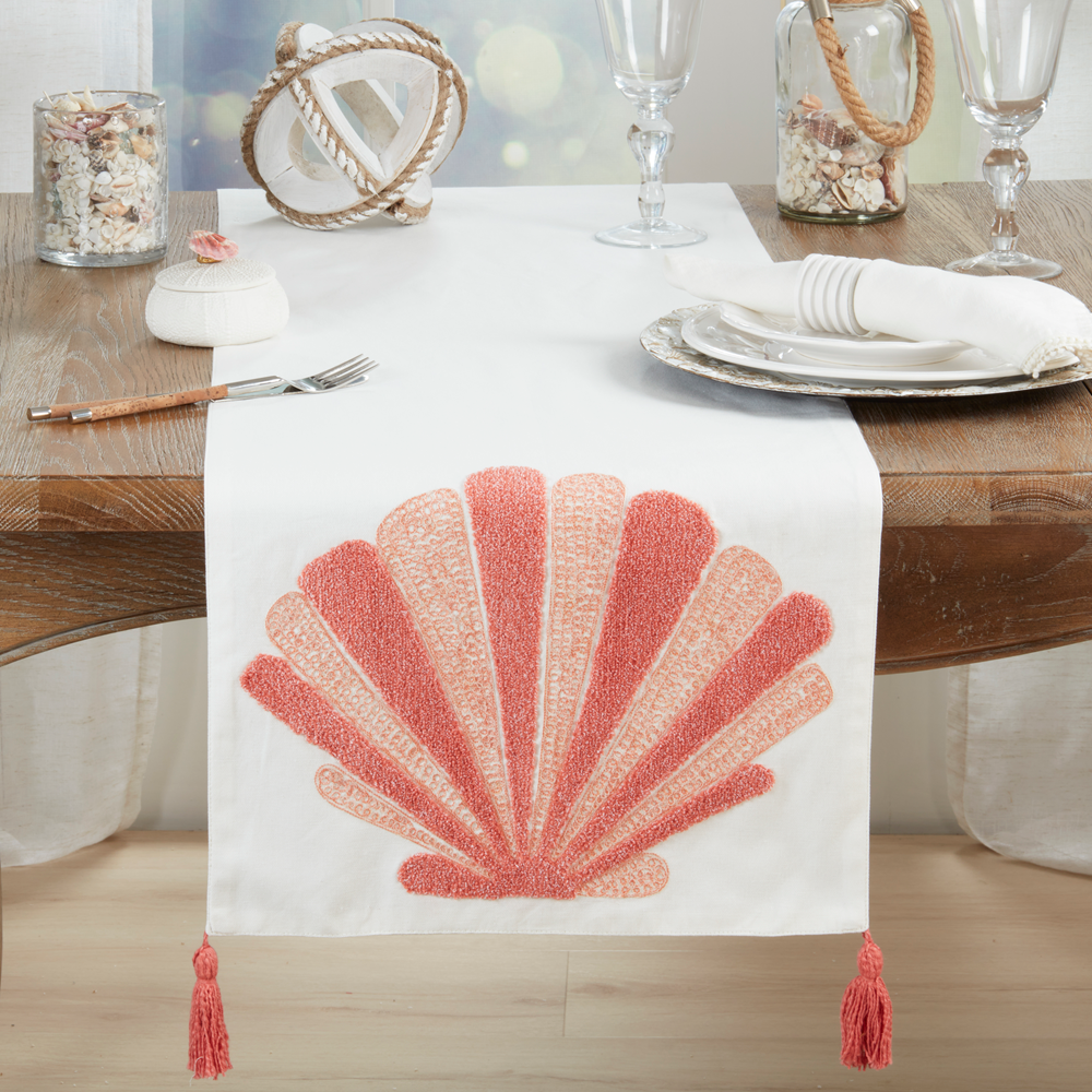 8304 - Embroidered Seashell Cotton Table Runner