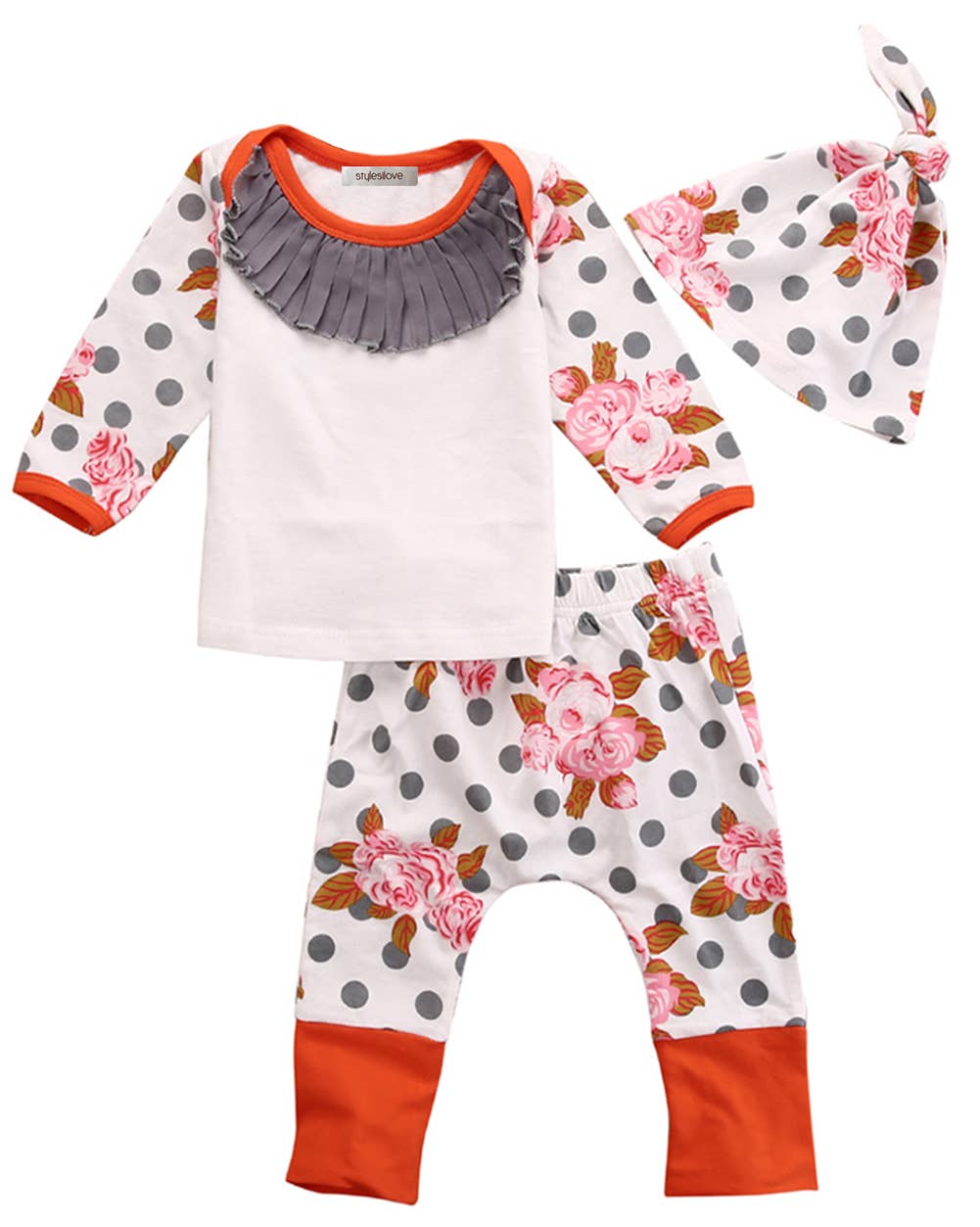 Flower Polka Dot 3pcs Baby Girl Outfit