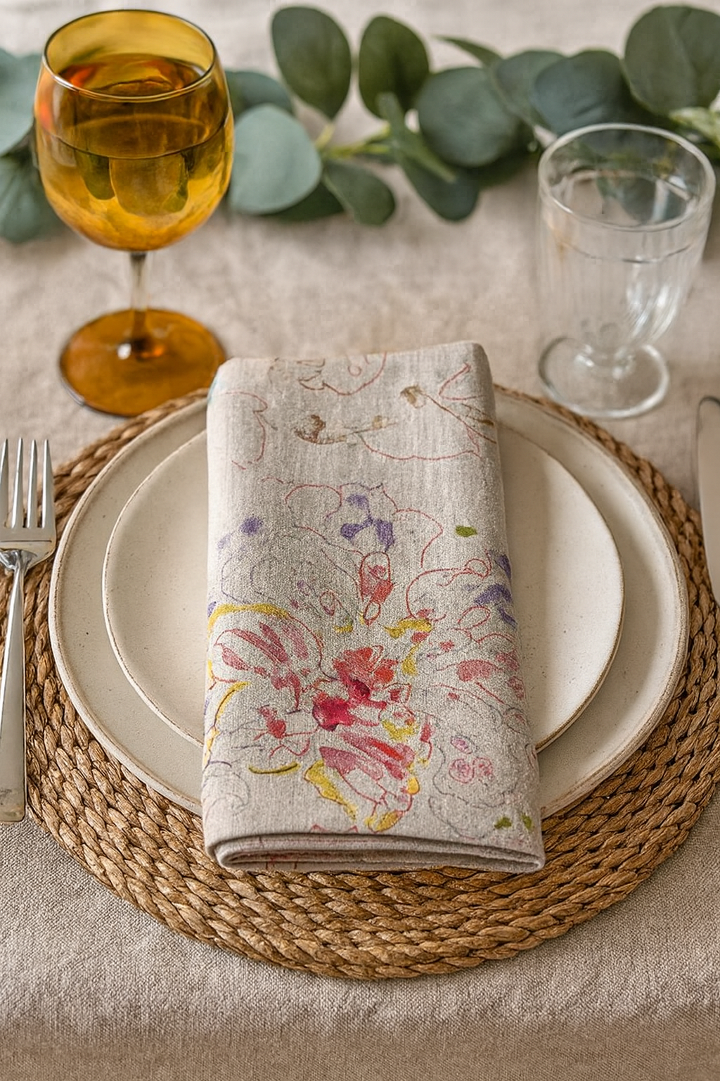 13010 - Natural Floral Pure Linen 20" Dinner Napkin