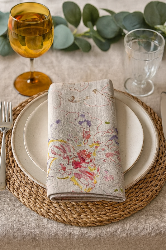 13010 - Natural Floral Pure Linen 20" Dinner Napkin