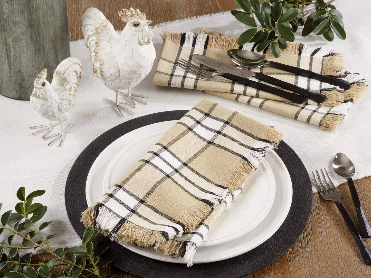 2853 - Khaki Plaid Cotton 20" Cloth Napkin