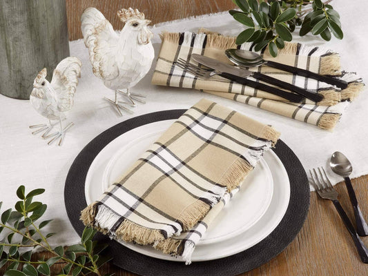 2853 - Khaki Plaid Cotton 20" Cloth Napkin