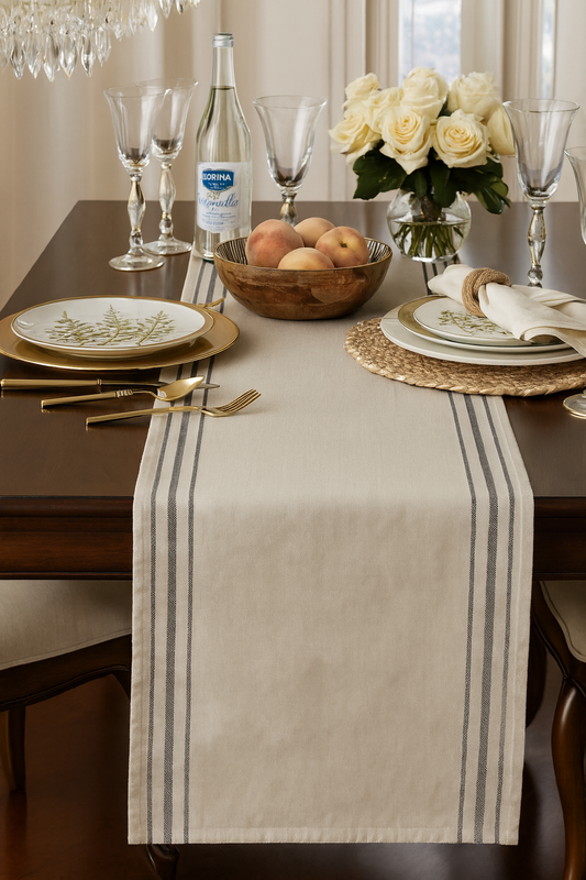 1117 - Natural Striped Pure Linen 16"x72" Table Runner
