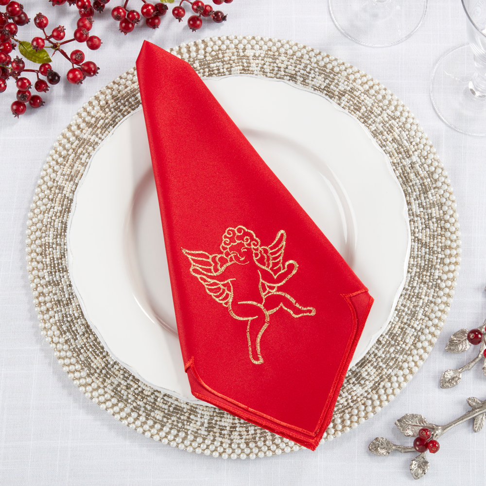 412 - Red Embroidered Cupid 20" Dinner Napkin