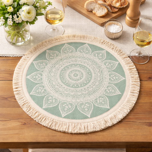 Green Dream Catcher Fringed 14" Round Placemat