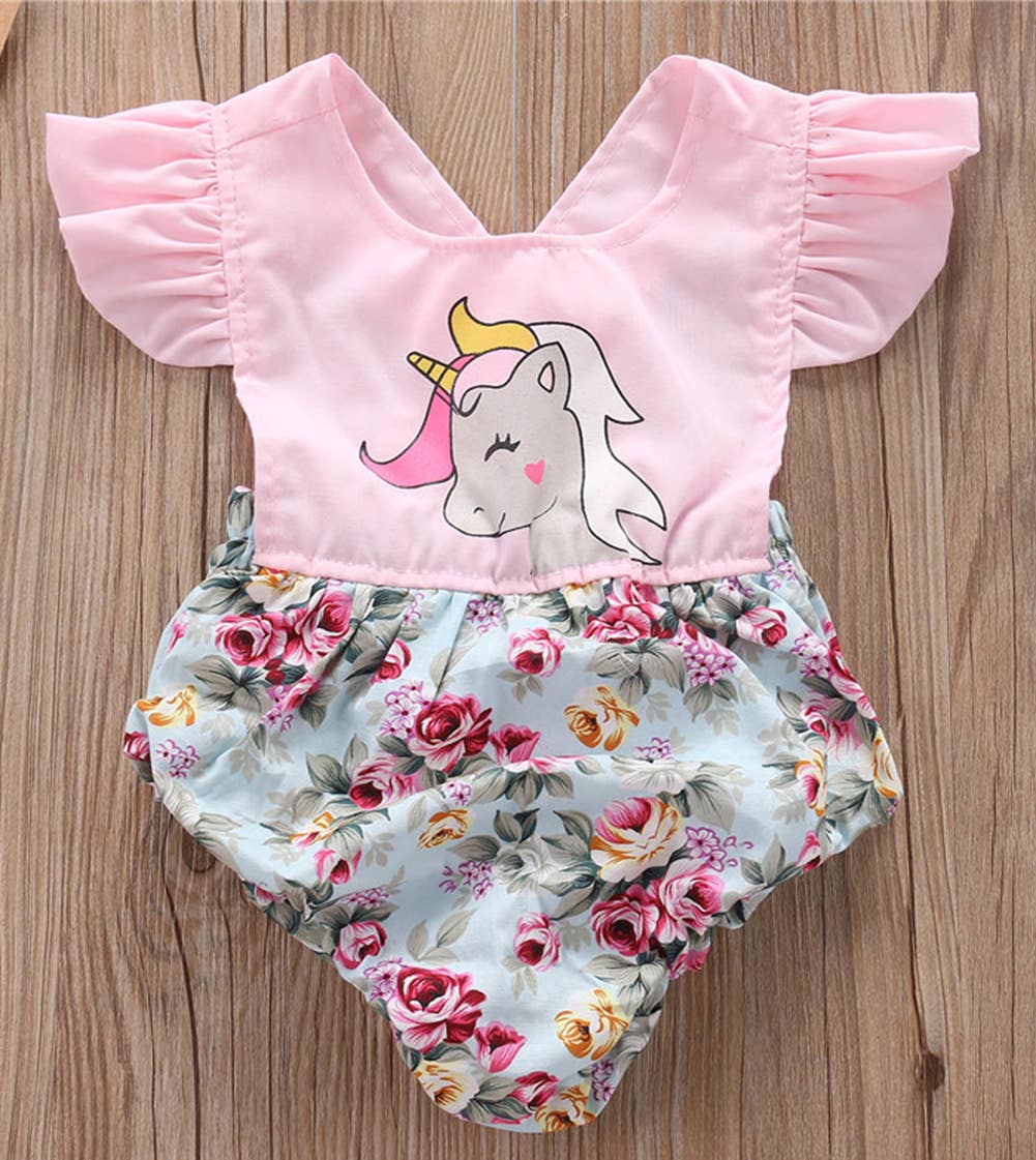 Unicorn Floral Baby Romper