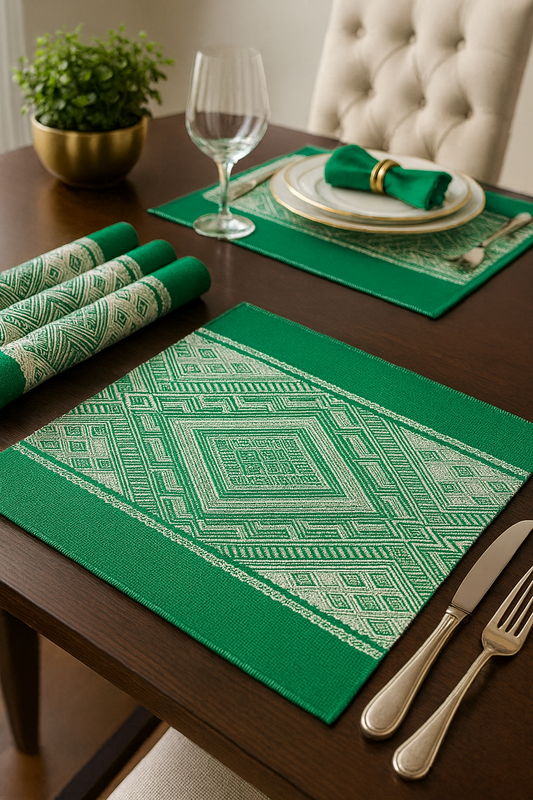 PM0055 - Green Woven Diamond Pattern Cotton Blend Placemat