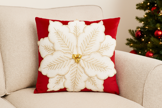 483 - Red Velvet Poinsettia 16" Throw Pillow